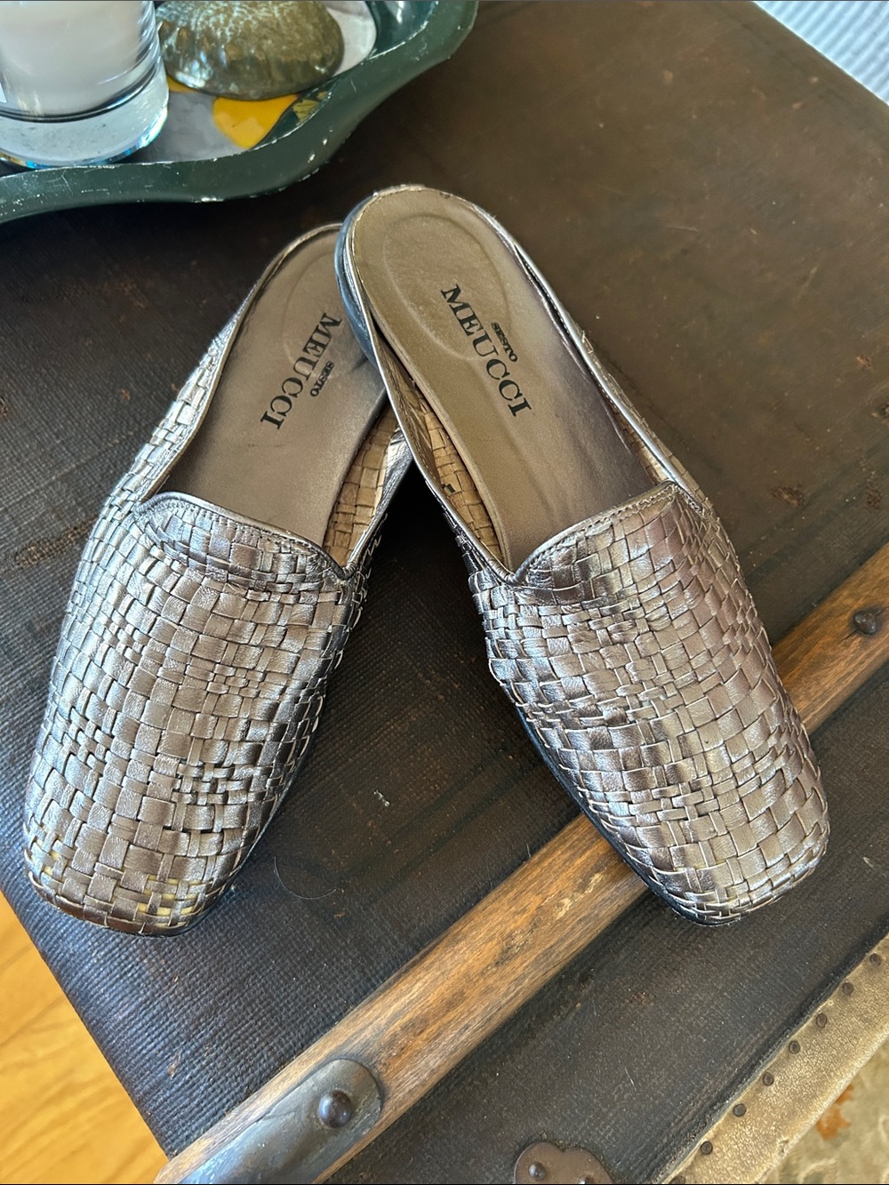 Sesto Meucci Woman’s Woven Metallic Slip-On Loafers - Silver